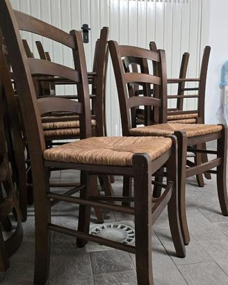 12 Sedie in legno e paglia stile paesana