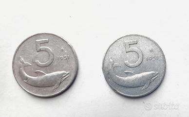 LOTTO MONETE 7 X LIRE 5  1951-54-55