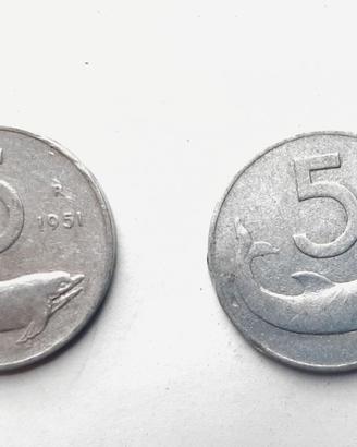 LOTTO MONETE 7 X LIRE 5  1951-54-55