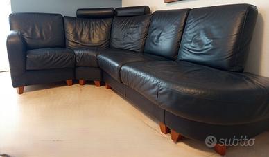 divano in pelle blu navy