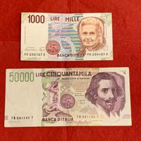 Banconote da 1000 e 50000 lire