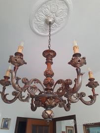 Lampadario in legno a 6 luci perfettamente funzion