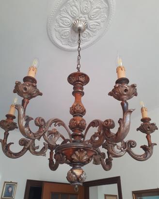 Lampadario in legno a 6 luci perfettamente funzion