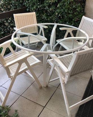Set  tavolo in cristallo con 4 poltroncine