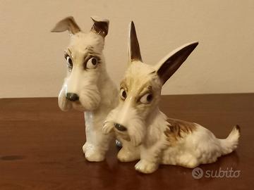 Statuina in porcellana, coppia di Scottish Terrier
