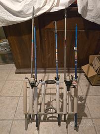 Portacanne da trota con 5 canne e mulinelli