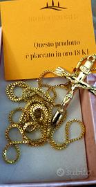 Collana cm75 PLACCATA ORO18KTG.F con Crocifisso 