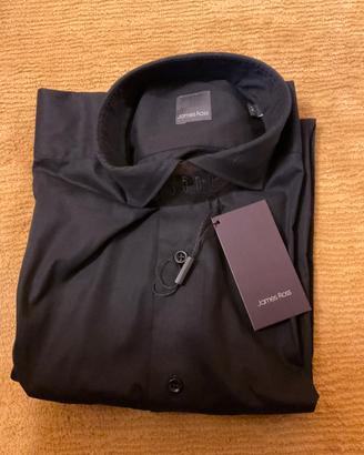 Camicia uomo nera artigianale James Ross Slim Fit