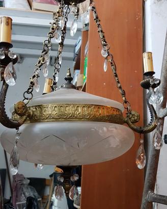 lampadario ottone cristallo anni 60 €100