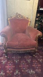 4 Poltrone d’ epoca fine 800 in foglia d’oro