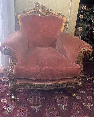 4 Poltrone d’ epoca fine 800 in foglia d’oro