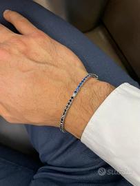 Bracciale tennis diamanti neri e zaffiri blu