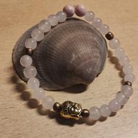 Bracciale pietre quarzo rosa  . polso femm