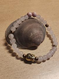 Bracciale pietre quarzo rosa  . polso femm