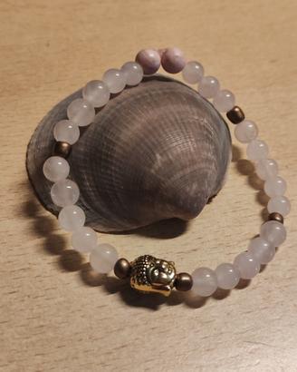 Bracciale pietre quarzo rosa  . polso femm
