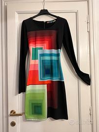 Abito Desigual XS tubino nero fantasia geometrica