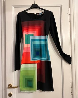 Abito Desigual XS tubino nero fantasia geometrica