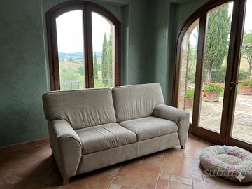 Divano letto 3 posti in tessuto beige/tortora