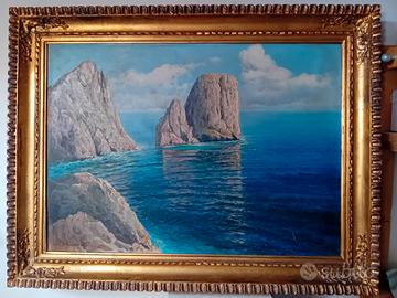 dipinto Faraglioni Capri con cornice in pastiglia 