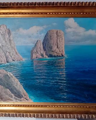 dipinto Faraglioni Capri con cornice in pastiglia 