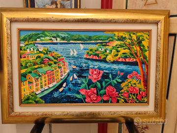 Athos Faccincani "Portofino e tre rose Rosse"
