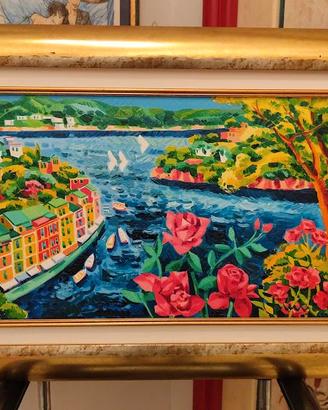 Athos Faccincani "Portofino e tre rose Rosse"