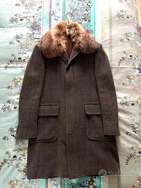 Cappotto misto cachemire con collo in pelliccia