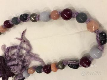 Rosamunda Collana con pietra e lana Nuova