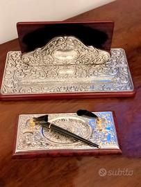 Elegante servizio da scrivania, mogano e arg.925