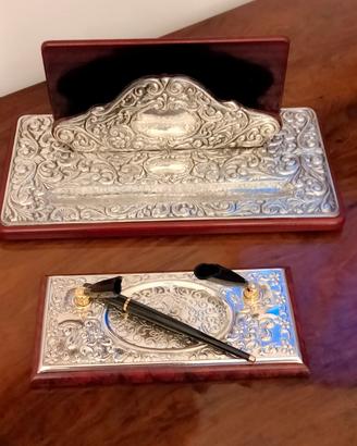 Elegante servizio da scrivania, mogano e arg.925