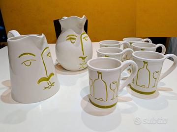 set tazze e brocche per vino acqua in ceramica