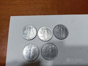 lotto 5 monete da 100 Lire