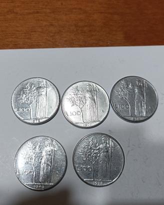 lotto 5 monete da 100 Lire