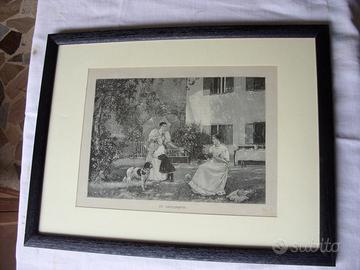 Antica illustrazione originale fine 800 in cornice