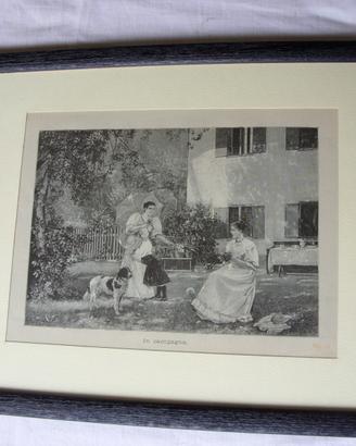 Antica illustrazione originale fine 800 in cornice