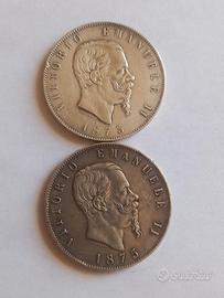 Vittorio Emanuele II coppia 5 lire 1875 Roma
