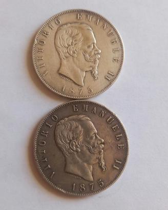 Vittorio Emanuele II coppia 5 lire 1875 Roma