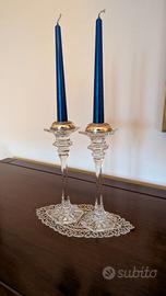 Coppia Portacandele Cristallo con Bordo Dorato