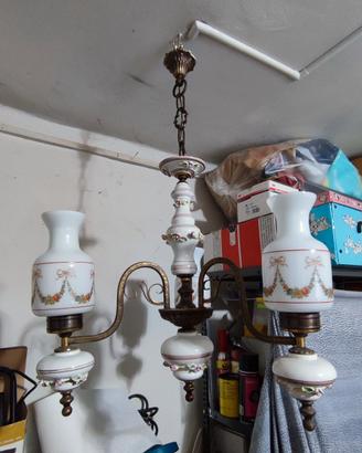 Lampadario vintage in ceramica decorata