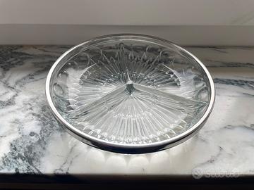 Piatto a scomparti vintage vetro bordo argentato