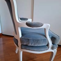 Coppia poltroncine vintage Luigi XV velluto blu