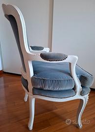 Coppia poltroncine vintage Luigi XV velluto blu