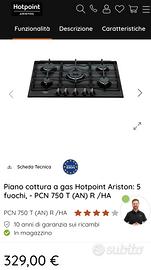 piano cottura 5 fuochi gas