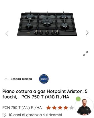 piano cottura 5 fuochi gas