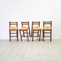 4 sgabelli alti vintage corda e legno