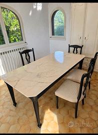 Tavolo con piano in marmo vero + base e 6 sedie (1
