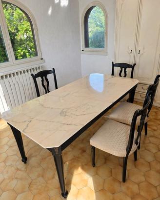 Tavolo con piano in marmo vero + base e 6 sedie (1