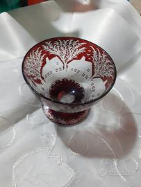 coppa cristallo boemia rosso rubino intagliata 