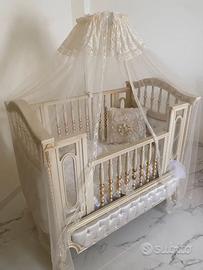 Culla Stile Barocco in Foglia Oro Neonato Bambini