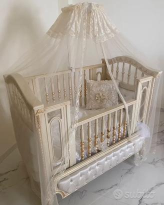 Culla Stile Barocco in Foglia Oro Neonato Bambini